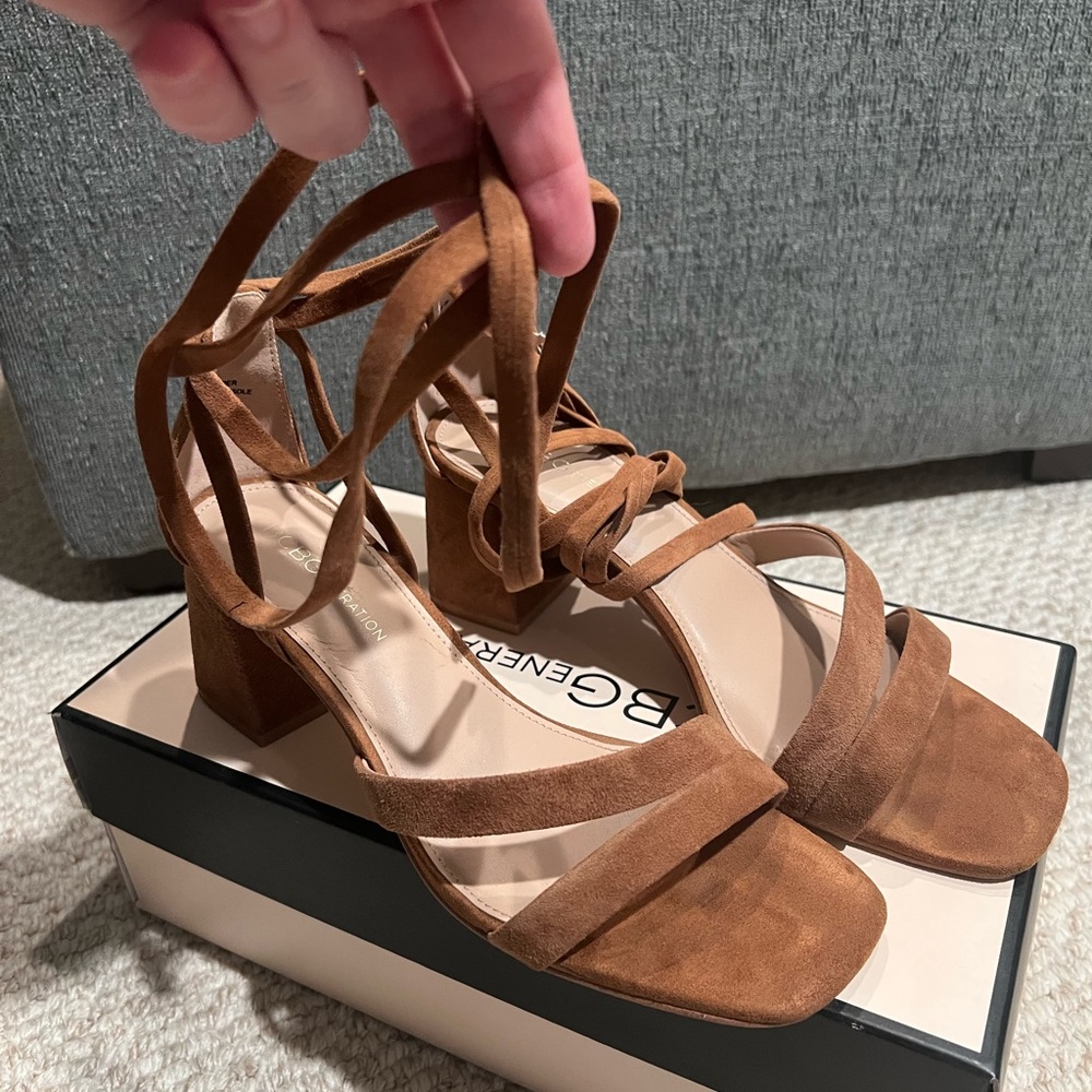 BCBG suede lace up heels